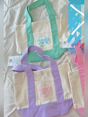 NEW Trader Joe’s Mini Canvas Tote Bag Spring Pastel Colors